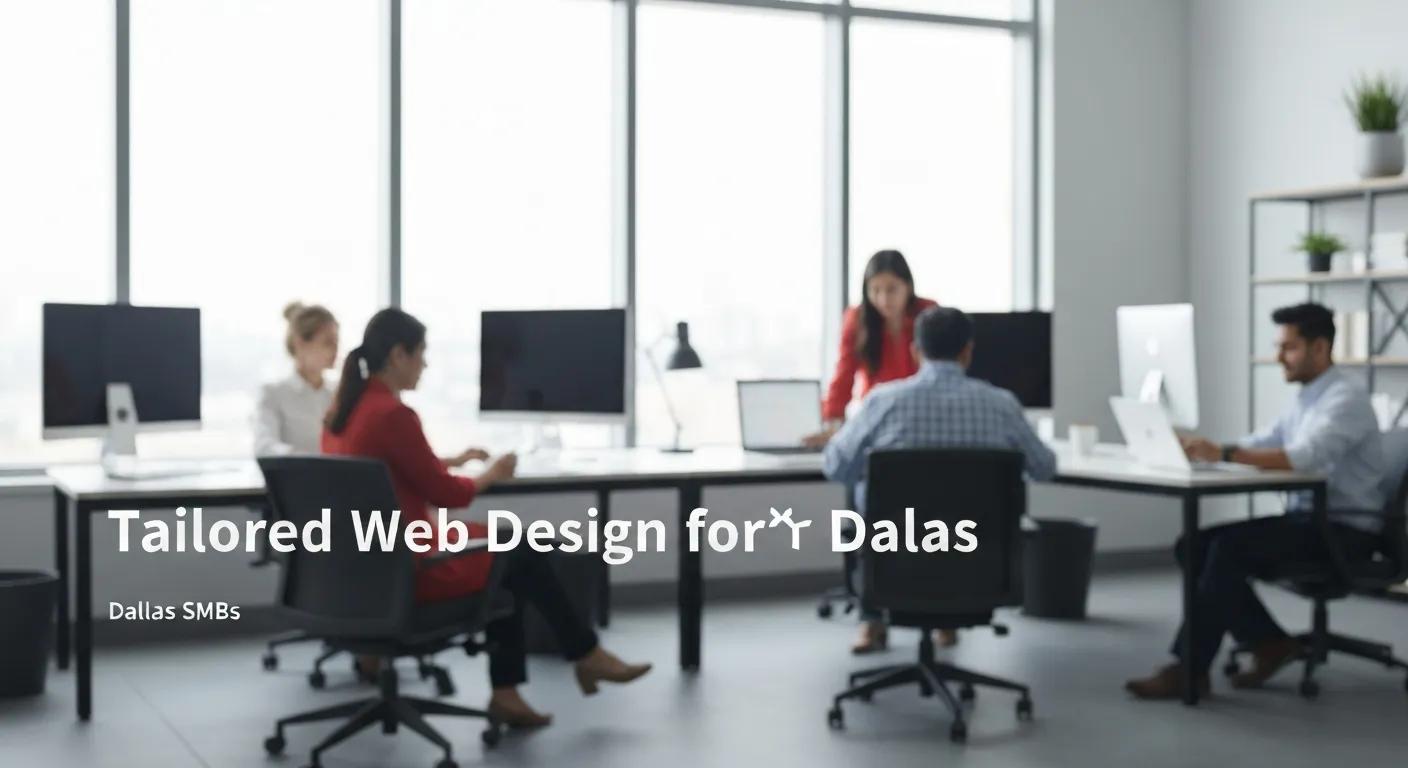 Tailored web design team collaborating in a modern office setting, focused on enhancing digital experiences for Dallas SMBs.